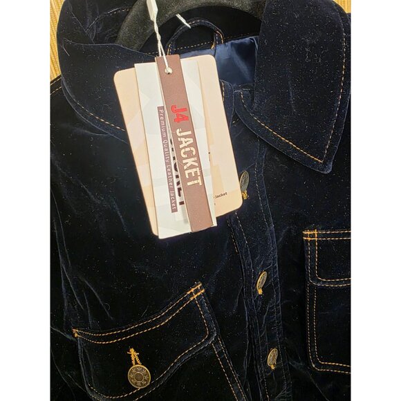 NWT J4 Jacket Mens Navy Blue Velvet Button-Up Jacket Contrast Stitching Size L - Picture 2 of 9